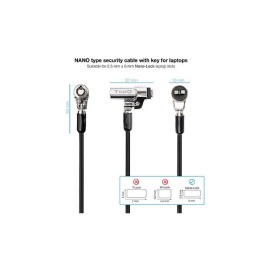 Cable de seguridad Nano para portatil con llave / 1.5 m / Gris Oscuro / Tooq / Bloqueo Llave  TQCLKC0045-G