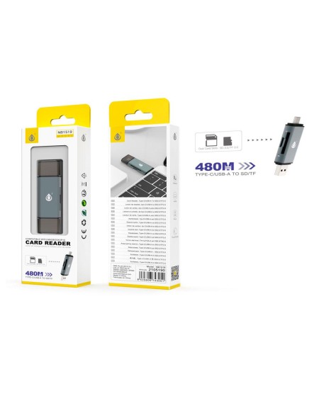 Lector de tarjetas NB1519 SD / MicroSD / Conectores USB-Type-C / Gris / One+ / 2105190